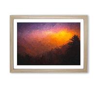 Dawn in The Smoky Mountains in Abstract Framed Print | A2 Oak Framed Wall Art | Ready to Hang | Abstract Landscape Picture | Living Room Bedroom Lounge Office