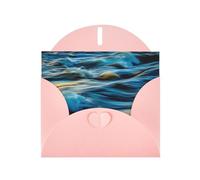 Dawn Ocean Waves Print Greeting Card Set with Blank Interior - Elegant Pink Pearl Paper Note Cards & Matching Envelopes