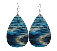 Dawn Ocean Waves Print Leather Dangle Earrings for Women - Lightweight Teardrop Fashion Statement Earrings