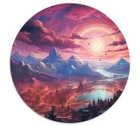Dawn of The Cosmic City 1000 Pieces Jigsaws Stress Reliever Difficult Challenge for Adults & Kids Unique Challenge Game Circular Puzzle Home Decor Gifts (67.5x67.5cm)