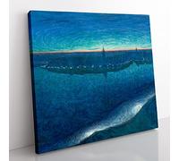 Dawn Over Riddarfjarden by Eugene Jansson Classic Painting Canvas Wall Art Print Ready to Hang, Framed Picture for Living Room Bedroom Home Office Décor, 35x35 cm (14x14 Inch)