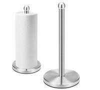 DAWNER Stainless Steel Paper Towel Holder Stand with Base Vertical Design, Easy One- Handed Operation - This Sturdy Weighted Paper Towel Holder Countertop and Holds Paper Towel Rolls, Brushed Nickel