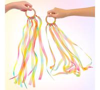 Dawnglow 2Pcs Gymnastics Dance Ribbons, Ribbon Hand Kite, Dancing Streamer with Wood Ring for Artistic Dance, Gymnastics, Entertainment, Decoration and Party - Aurora Gleam