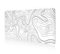 DAWNTREES 100 x 400 x 3 mm White Topographic Mouse Pad,Large Gaming Mouse Pad,Extended Contour Desk Mat for Home and Office, Laptop Keyboard Mat with Non-Slip Rubber Base, Stitched Edges