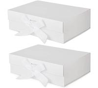 DAWNTREES 2 Pack Gift Box with Lid for Presents,31x26x10 cm with Ribbon and Magnetic, Gift Box Large Closure for Christmas, Hanukkah, Fathers Day, Weddings, Birthdays, Grooms Gifts, Engagements……