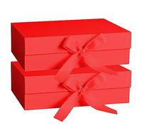 DAWNTREES 2 Pack Red Gift Box with Lid for Presents,26x19x8 cm,with Ribbon and Magnetic, Gift Box Large Closure for Christmas, Hanukkah, Fathers Day, Weddings, Birthdays, Grooms Gifts