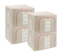 DAWNTREES 4 Pack 100L Collapsible Storage Boxes for Clothes, White | Steel frame, stackable design, dual clear windows, top and front zip openings, white fabric, easy access when stacked
