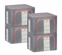 DAWNTREES 4 Pack 100L Storage Boxes, Collapsible Storage Boxes for Clothes | Steel frame, stackable design, dual clear windows, top and front zip openings, easy access even when boxes are stacked