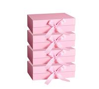 DAWNTREES 4 Pack Pink Gift Box with Lid for Presents,26x19x8 cm,with Ribbon and Magnetic, Gift Box Large Closure for Christmas, Hanukkah, Fathers Day, Weddings, Birthdays, Grooms Gifts