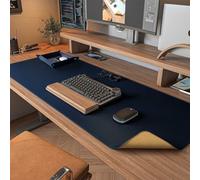 DAWNTREES Dual Sided Desk Mat,Leather Desk Pad,35.5"x17",Cork Desk Mat Protector,with PU Leather Valet Tray Organizer,Large Mouse Pad,Desk Writing Pad for Office and Home(Dark Blue)