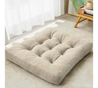 DAWNTREES Floor Pillow, 1 Pack Square Large Pillows Seating for Adults, 55x55x10 cm Gray Tufted Corduroy Cushions for Outdoor Yoga Tatami Fireplace Living Room,Beige