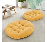 DAWNTREES Floor Pillow Set of 2,Round Large Pillows Seating for Adults, 55x55x10 cm Gray Tufted Corduroy Cushions for Outdoor Yoga Tatami Fireplace Living Room,Yellow