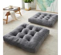 DAWNTREES Floor Pillow Set of 2, Square Large Pillows Seating for Adults, 55x55x10 cm Gray Tufted Corduroy Cushions for Outdoor Yoga Tatami Fireplace Living Room, Grey