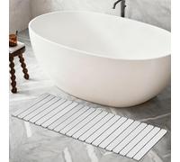 DAWNTREES Foldable Stone Bath Mat, 120x40 cm Super Absorbent Diatomaceous Earth Mat, Non-Slip Quick Drying Mat, Compact and Easy to Store Bath Mats for Bathroom, Easy to Clean, White