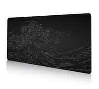 DAWNTREES Large Desk Pad,800 x 300 x 3 mm Japanese Sea Wave Anime Black Gaming,Extended Kanagawa Mat Desk Pad,3mm Thick Long Non-Slip Rubber Base Mice Pad