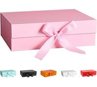 DAWNTREES Pink Gift Box with Lid for Presents,31x26x10 cm with Ribbon and Magnetic, Gift Box Large Closure for Christmas, Hanukkah, Fathers Day, Weddings, Birthdays, Grooms Gifts, Engagements……