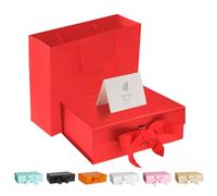 DAWNTREES Red Gift Box with Lid for Presents,26x19x8 cm,with Ribbon and Magnetic, Gift Box Large Closure for Christmas, Hanukkah, Fathers Day, Weddings, Birthdays, Grooms Gifts