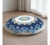 DAWNYIELD Meditation Floor Cushion, Round Floor Pillow with Removable Cover, 80cm Large Ergonomic Yoga Floor Cushion with Pom-Pom Accents, Decorative Pillows Indoor/Outdoor Use, Green