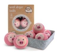 DAWNYIELD Wool Dryer Balls Pack of 6, Reusable Fabric Softener Alternative, Reduces Drying Time, Natural Wool, Cute Animal Design, Softens Laundry, Includes Storage Box (Pink Pig)