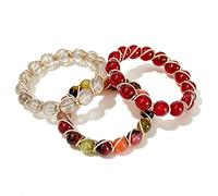 DaWong Channel V Colorful Small Stone Ring Set, Open Ring, Vintage Adjustable Real Stone Ring, Multicolor, Stackable