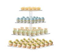 DAWOO Cupcake Stand, 4 Tier Square Clear Square Acrylic Cake Stand with LED Lights, Perfect for Weddings, Birthdays, Bars, Parties, etc. (Blue Lights)