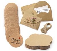 DAWRIS 100 PCS Kraft Gift Tags and 50 PCS Greeting Cards with 20M String 3CM Handmade with Love Tags Round Paper Tags DIY Name Tags Brown Wedding Labels Tag Craft Card Tags