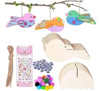DAWRIS 16pcs 3D Wooden Birds Craft - Ideal for Kids' Arts and Crafts, Educational Toys, DIY Paint and Build Your Own Wooden Animal Crafts Set for Boys Girls Birthday Creative Activities Gift