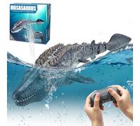 DAWRIS 2.4GHz Mosasaurus Remote Control Boat Toy Realistic Mosasaurus RC Submarine for Adults und Kids, Radio Controlled Boat with LED Light & Spray Mist Dual Propeller Toy for Pool Pond Bathroom