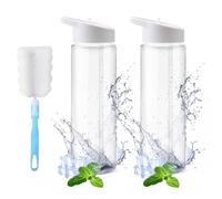 DAWRIS 2 PCS Leak-Proof Sports Water Bottles,BPA Free 700 ml Sports Water Bottle with Straw & Brush,Gym Water Bottle,Leak Proof Re-Usable Flip Top Drinks Bottles,Sports Flask for School Outdoor Sports