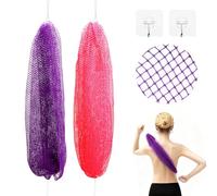 DAWRIS 2 Pieces African Net Sponge with Hanging Cord Long Exfoliating Sponge for Body and Back Bath Sponge African Exfoliating Net Bath Sponge Ideal for Daily Body Care (Purple & Pink)