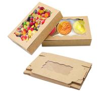 DAWRIS 20 biscuit boxes with window Kraft paper biscuit box Brown paper cupcake box Cake box with clear window Transport box Cardboard snack box Biscuit packaging 17.8 x 11 x 3.9 cm