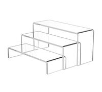 DAWRIS 3 Pcs Acrylic Display Risers, Clear Rectangular Tiered Display Stand, 3 Step Tabletop Display Riser Shelf, Showcase Cupcake Dessert Stand for Collectibles Jewelry Figures Cupcake Cologne
