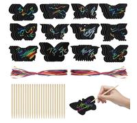 DAWRIS 48 PCS Butterfly Scratch Art for Kids, Magic Cards for Kids, Rainbow Scratch Paper Painting with Ribbon and Bamboo Pen for DIY Party Decoration (12 Patterns)