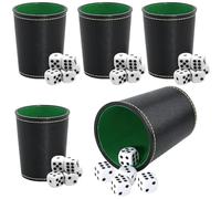 DAWRIS 5 Pack Leather Dice Cup Set with 25 Dices, Deluxe Leather Dice Shaker for Yahtzee Poker Dice, Perudo Playing Games-Premium Game Set for Family Fun, Parties & Game Nights
