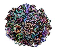 DAWRIS 56 Neon Dinosaur Stickers Pack, Waterproof Vinyl Dinosaur Stickers for Kids, Fun Animal Stickers for Children, Dino Stickers and Dragon Stickers for Scrapbook, Luggage, Laptop, Bike, Helmet