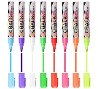 DAWRIS 8 Pack Chalk Markers 6mm Reversible Tip Neon Color Maker Pens for Blackboards, Windows, Glass; Wipeable, Dust-Free, Non-Toxic