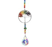 DAWRIS Chakra Healing Crystal Stone Sun Catcher Tree of Life Suncatcher Pendant Rainbow Maker Chakra Stones Decor for Window Car Hanging Ornament Garden Home Decoration Spiritual Gifts