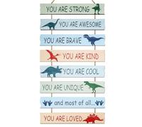 DAWRIS Dinosaur Wall Decor for Boys - Large 53cm Wooden Dinosaur Wall Hanging Sign with Inspirational Quote, Kids Bedroom Nursery Playroom Decor, Colourful Adventure Theme Gift for Children