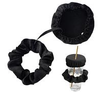 DAWRIS Drink Cover Headband - Black, Reusable Beverage Protection, Hair Band with Straw Hole, for Party, Disco, Club, Beach, Picnic