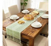 DAWRIS Green Table Runners For Dining Table, 33.5*144cm Linen Rustic Natural Table Runner, Rustic Farmhouse Table Runner For Holiday Party And Everyday Use, Home Wedding Decoration