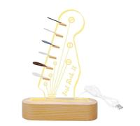 DAWRIS Light Up Guitar Pick Holder Acrylic LED Guitar Headstock Shaped Plectrum Holder Pick Holder with Wooden Base for Picks Storage and Display Gift for Music Lovers Guitar Players Guitarists
