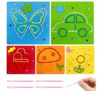 DAWRIS Sewing Kit for Kids My First Sewing Kit for Kids Sewing Kit with Material Cards Colored Threads Needles Sewing Craft Kit DIY Craft Ornaments Children Sewing KitsThreading Montessori Toys