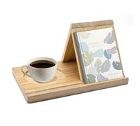 DAWRIS Small Reading Book Stand, Triangle Book Holder with Cup Holder, Wooden Book Nook Reading Valet, Book Rest for Bedroom Table Office Desk Library or Decoration for Coffee and Book Lovers Gifts