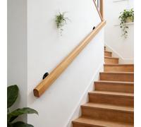 Dawselod 300cm Solid Wooden Handrail, Wall Mount Non-Slip Stair Banister, Heavy Duty Safety Stair Railing for Indoor Outdoor Steps, Ideal for Elderly, Kids & Disabled