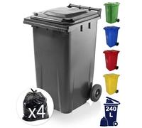Dawsons Living Express Wheelie Bins Black/grey Outdoor Wheelie Bin For Trash & Rubbish 240L Council Size With Rubber Wheels