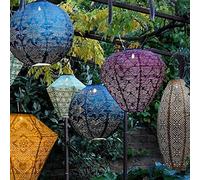 Dawsons Living, Solar Powered Led Large Garden Lantern Outdoor Light - Select Colours & Shapes - Round Moroccan Blue