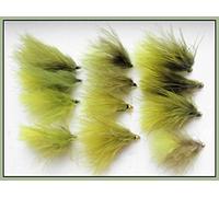 Dawsons Olive Trout Flies, 12 x Gold head & Unweighted, Mixed Sizes, Fly Fishing