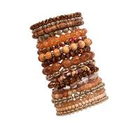 Dawutocap Pack of 12/18 Stackable Bracelets Styles Elastic Beads for Women with Brown and Gold Highlight Jewelry Collection Women Bracelets