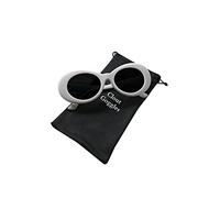 Dawwoti Clout Goggles Oval Sunglasses Mod Style Retro Fashion Kurt Cobain (White)