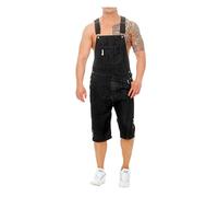 Dawwoti Men Fray Denim Dungaree Bib Overalls Shorts Retro Plus Size Work Jumpsuit